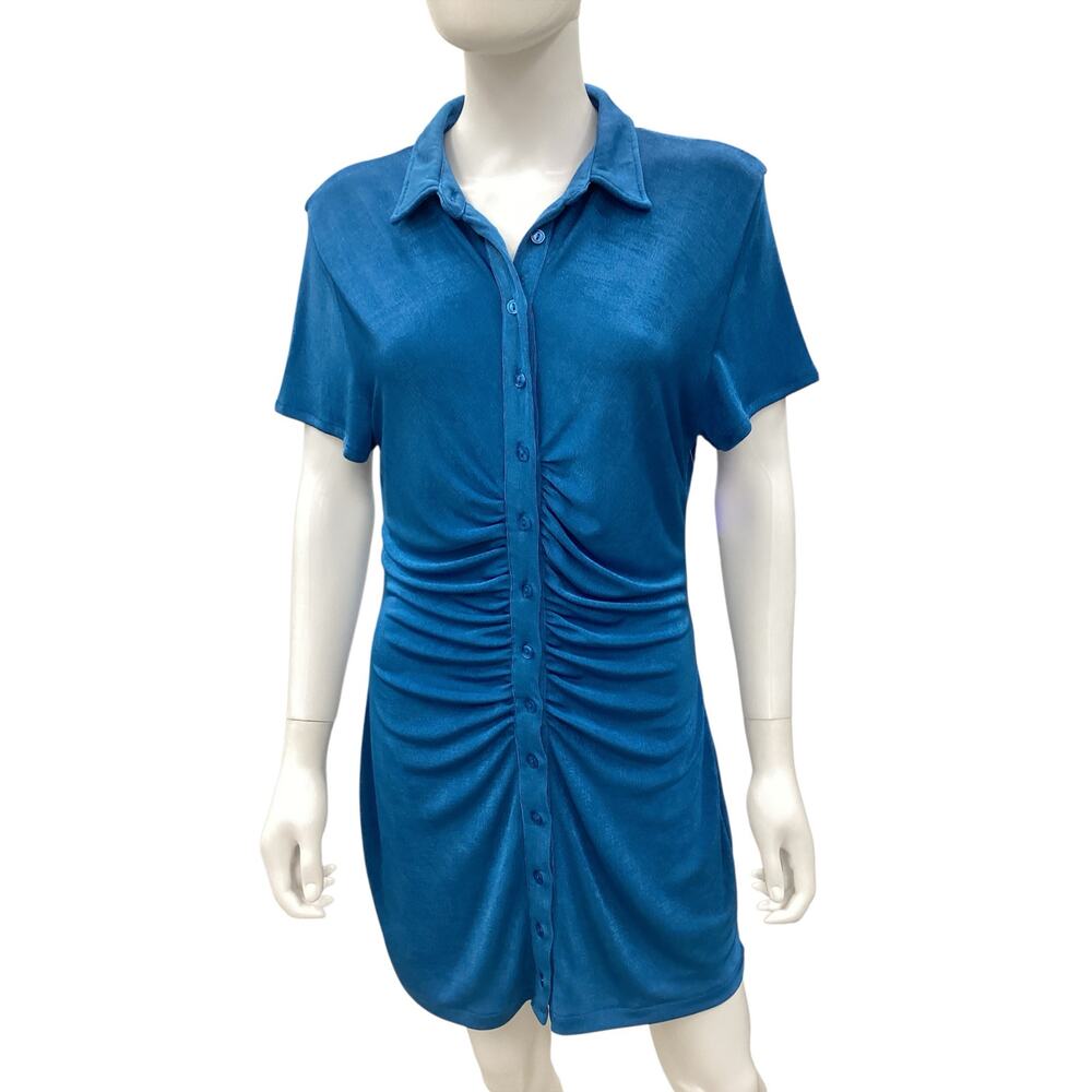 NWOT With Jean - Australia Dress Women’s Size L Stretchy Button Down Teal Cute!